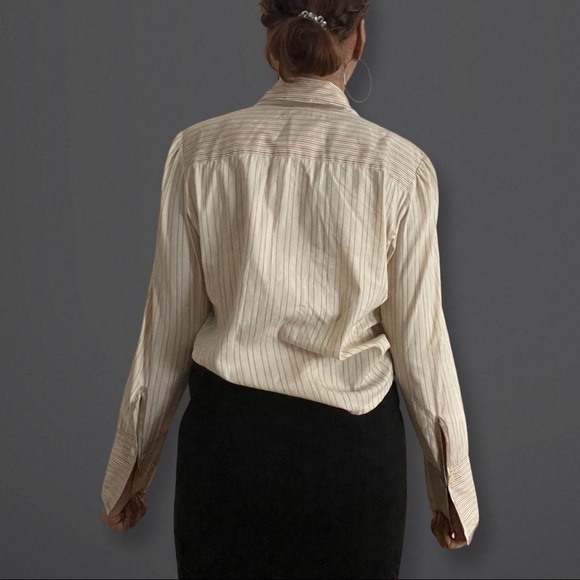 VTG  Pinstripe brown ruffle front hook and loop closing silk edge Ham detail - Picture 7 of 15